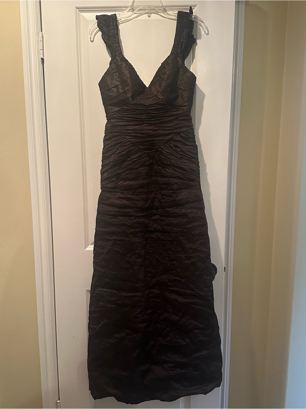 BCBGMaxAzria Brown  Ruched V-Neck Maxi Dress